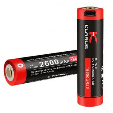 Batterie Klarus Micro USB  3.6V 2600mAh 18650UR26 Li-ion - Rechargeable Micro USB intégré